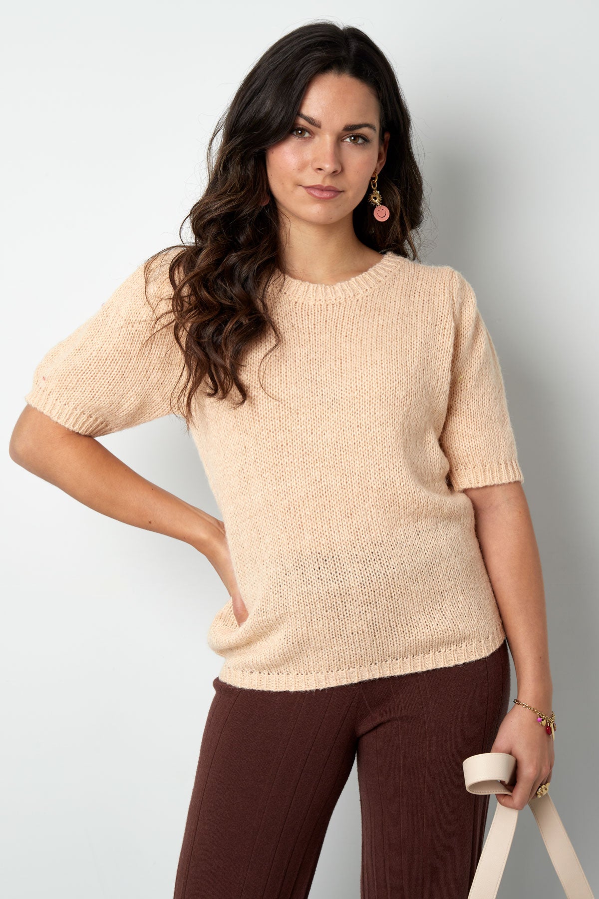 Top da Donna a Manica Corta in Nylon Maglia con Dettaglio Fiocco sul Retro
