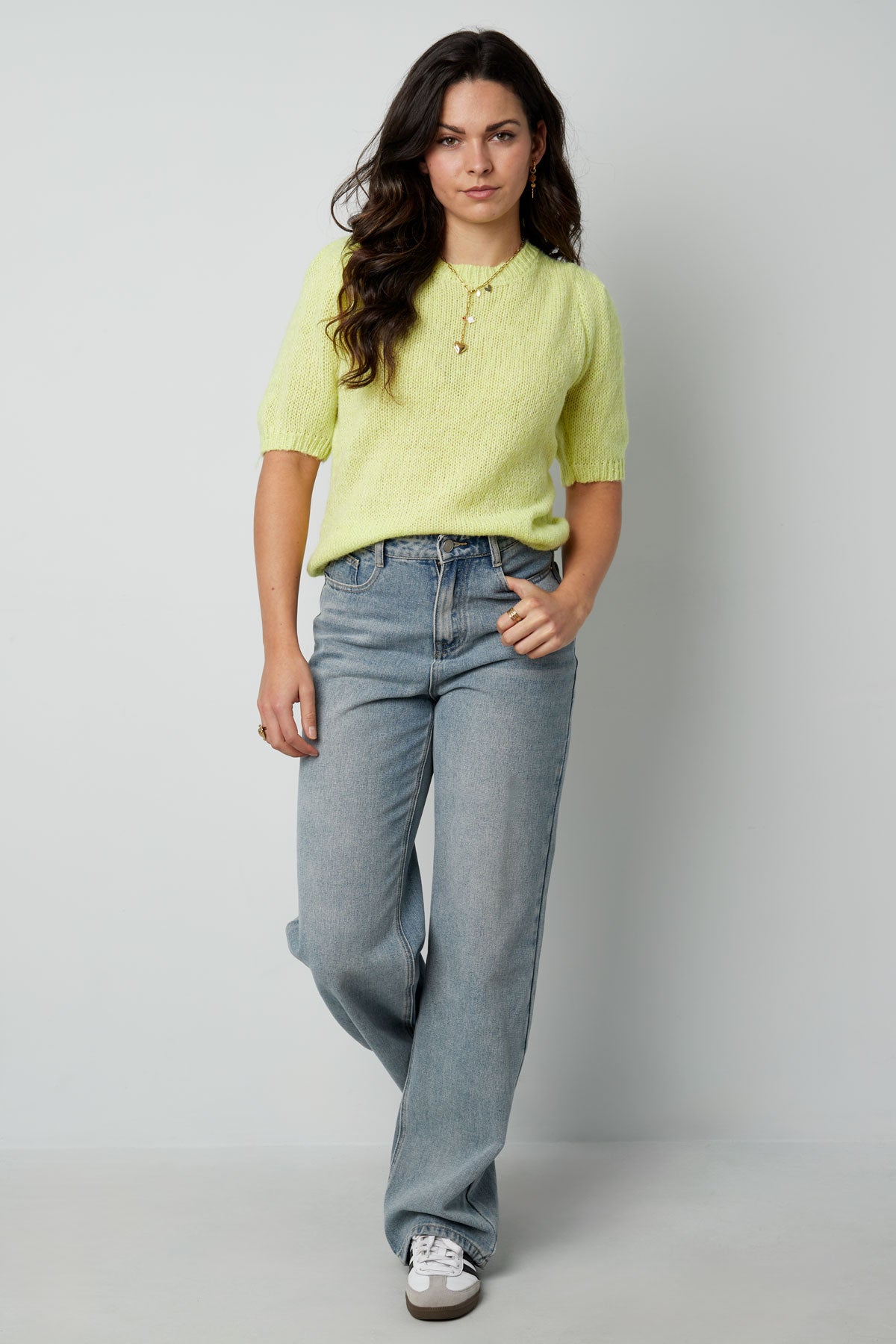 Top da Donna a Manica Corta in Nylon Maglia con Dettaglio Fiocco sul Retro