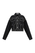 Cotone Tessuto Giacca di Jeans Donna Stile Street Colore Puro Design con Borchie