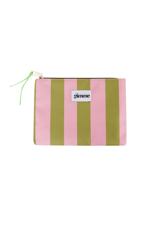 Borsa da toilette piatta a righe grandi - Verde rosa