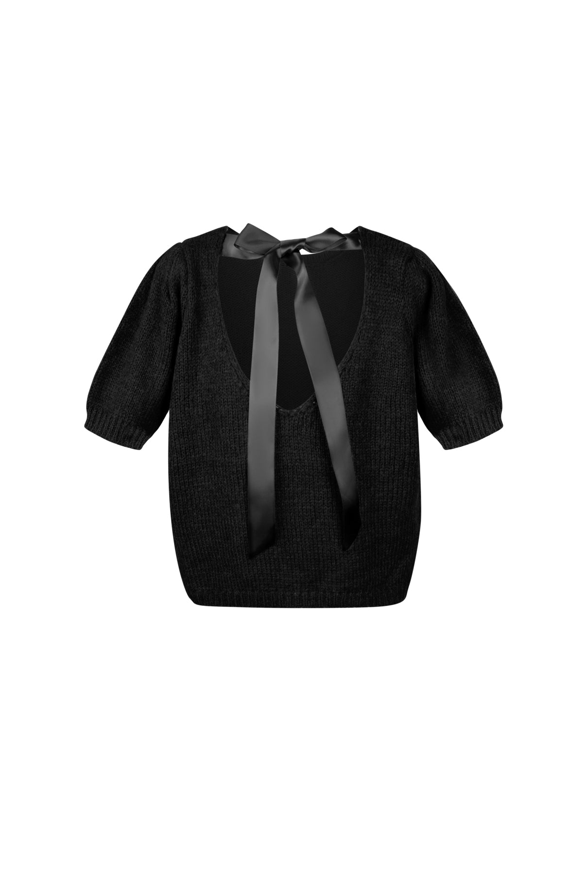 Top da Donna a Manica Corta in Nylon Maglia con Dettaglio Fiocco sul Retro