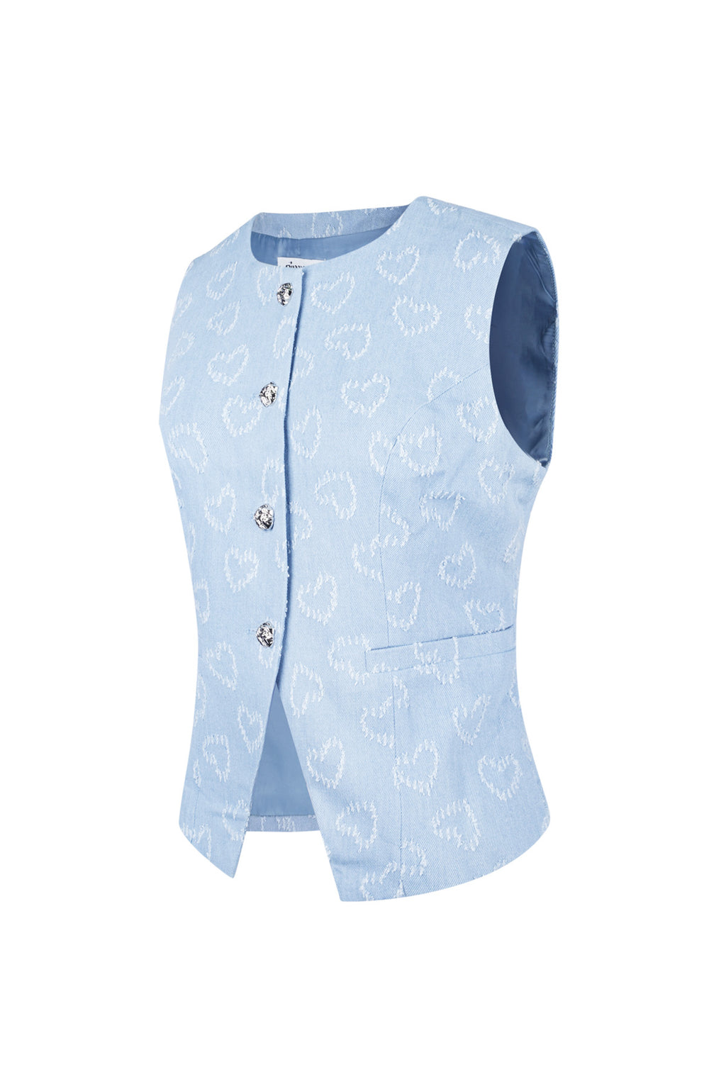 Cotone Top Senza Maniche Donna Motivo Cuore Chiusura con Pulsanti