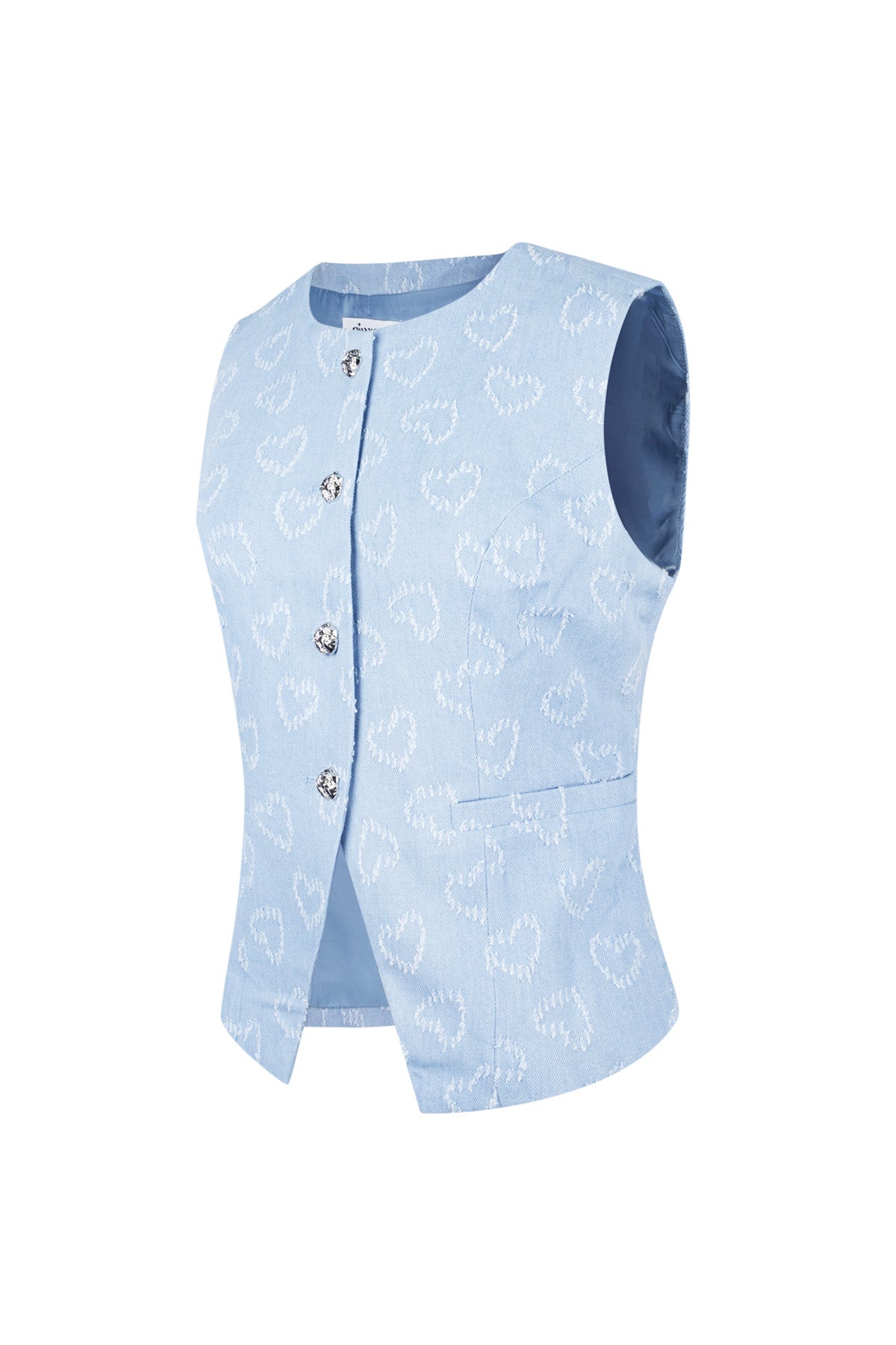 Cotone Top Senza Maniche Donna Motivo Cuore Chiusura con Pulsanti
