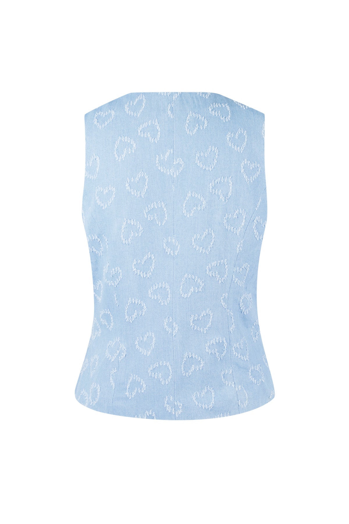 Cotone Top Senza Maniche Donna Motivo Cuore Chiusura con Pulsanti