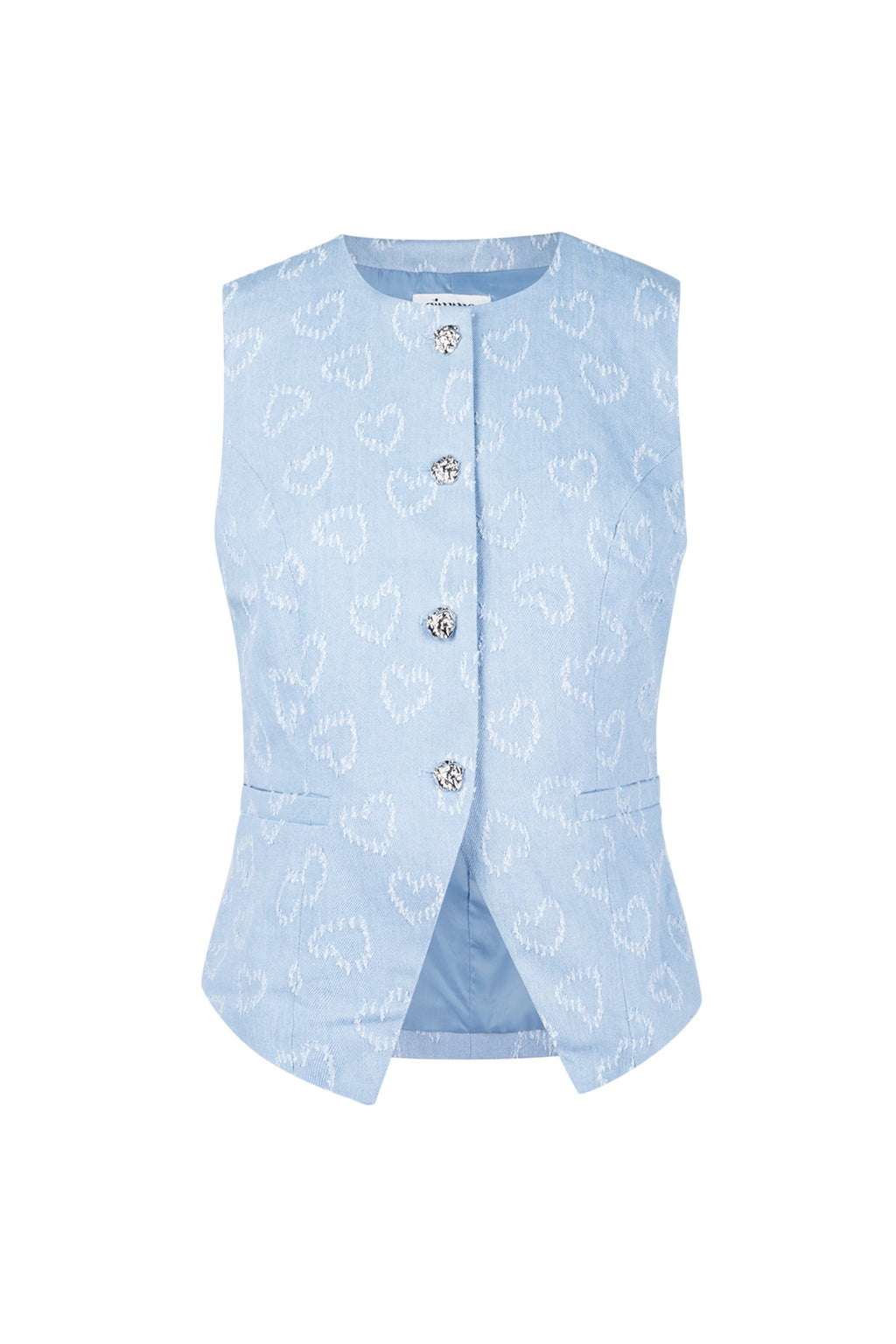 Cotone Top Senza Maniche Donna Motivo Cuore Chiusura con Pulsanti