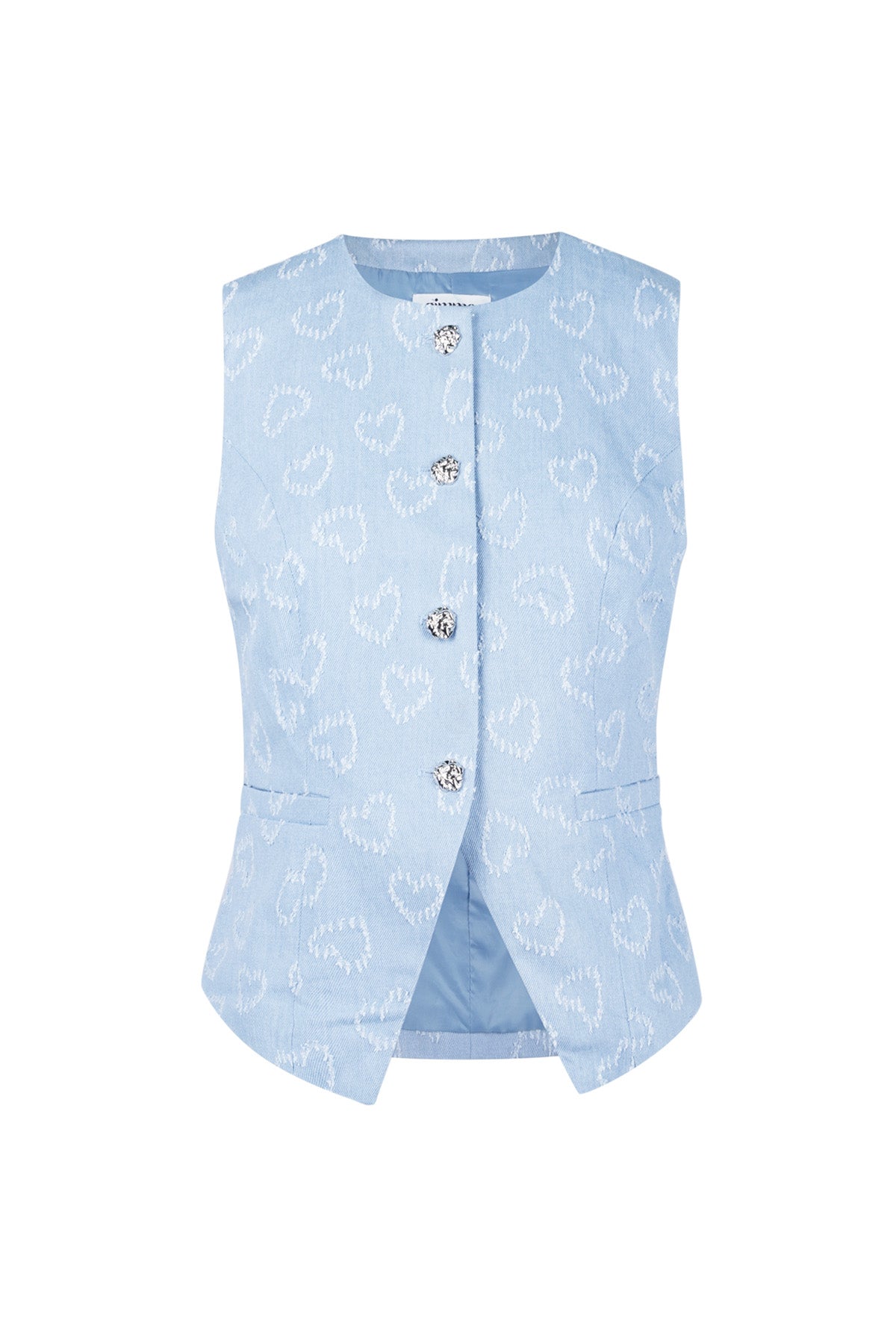 Cotone Top Senza Maniche Donna Motivo Cuore Chiusura con Pulsanti