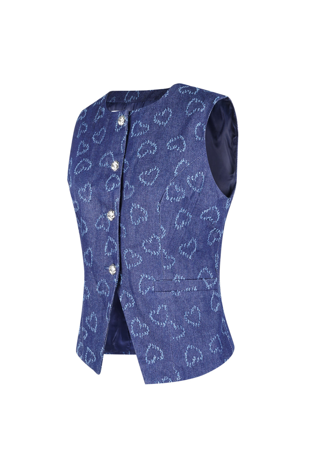 Cotone Top Senza Maniche Donna Motivo Cuore Chiusura con Pulsanti