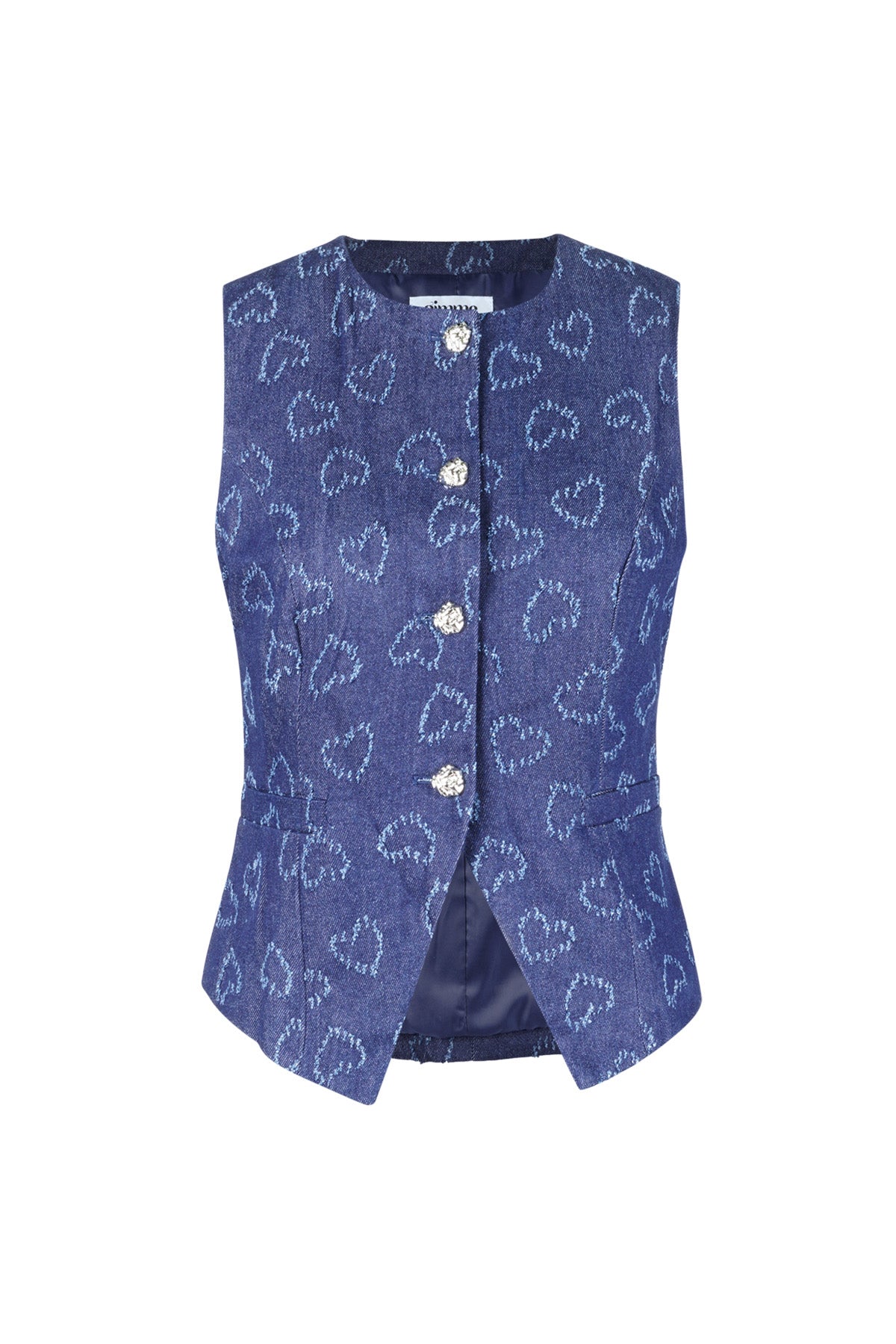 Cotone Top Senza Maniche Donna Motivo Cuore Chiusura con Pulsanti