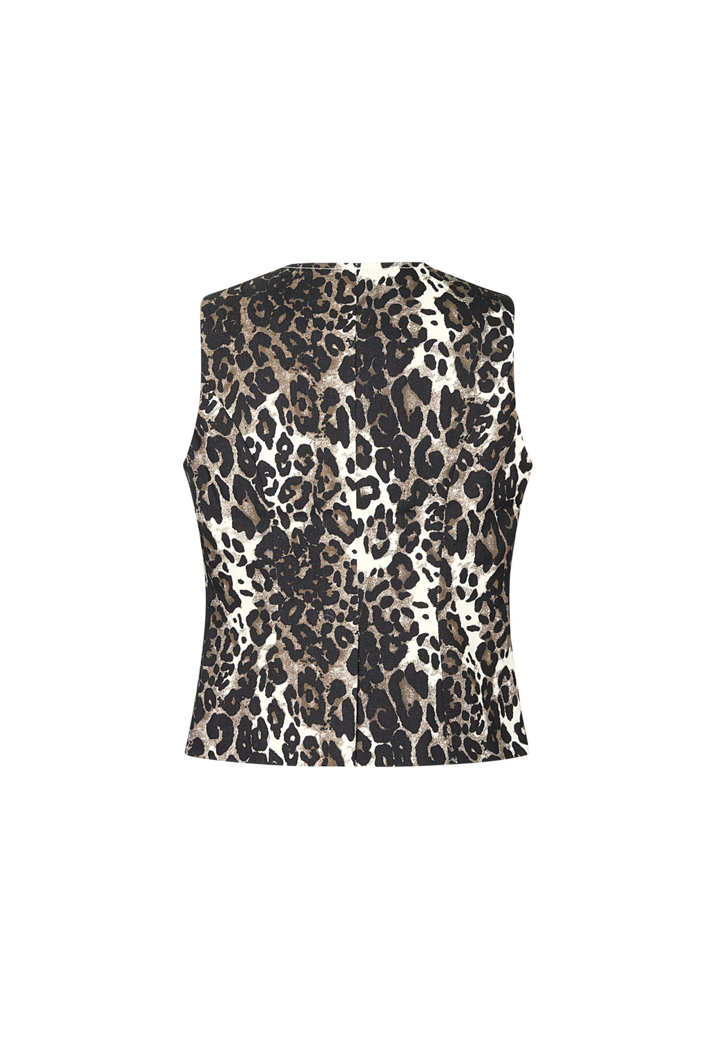 Cotone Top Senza Maniche Donna Stampa Leopardo Chiusura con Pulsanti