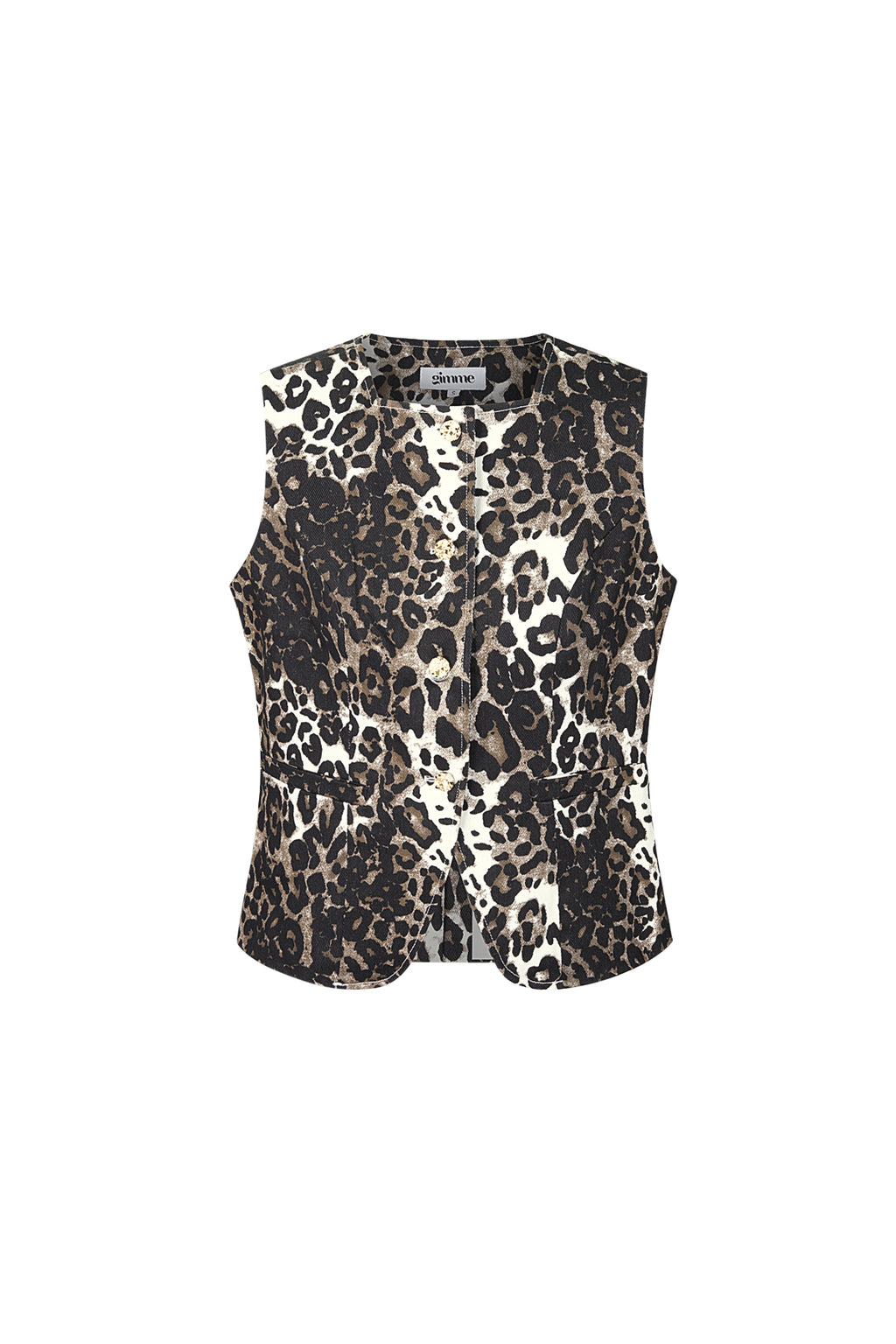 Cotone Top Senza Maniche Donna Stampa Leopardo Chiusura con Pulsanti