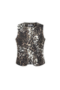 Cotone Top Senza Maniche Donna Stampa Leopardo Chiusura con Pulsanti