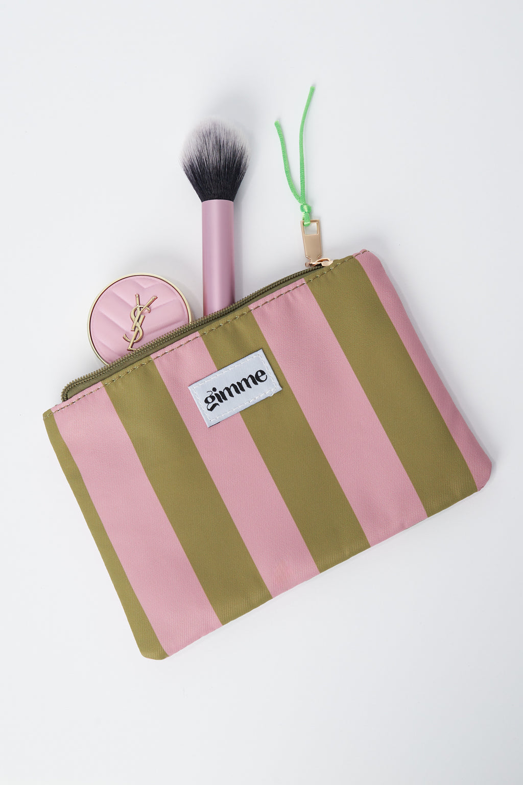 Borsa da toilette piatta a righe grandi - Verde rosa