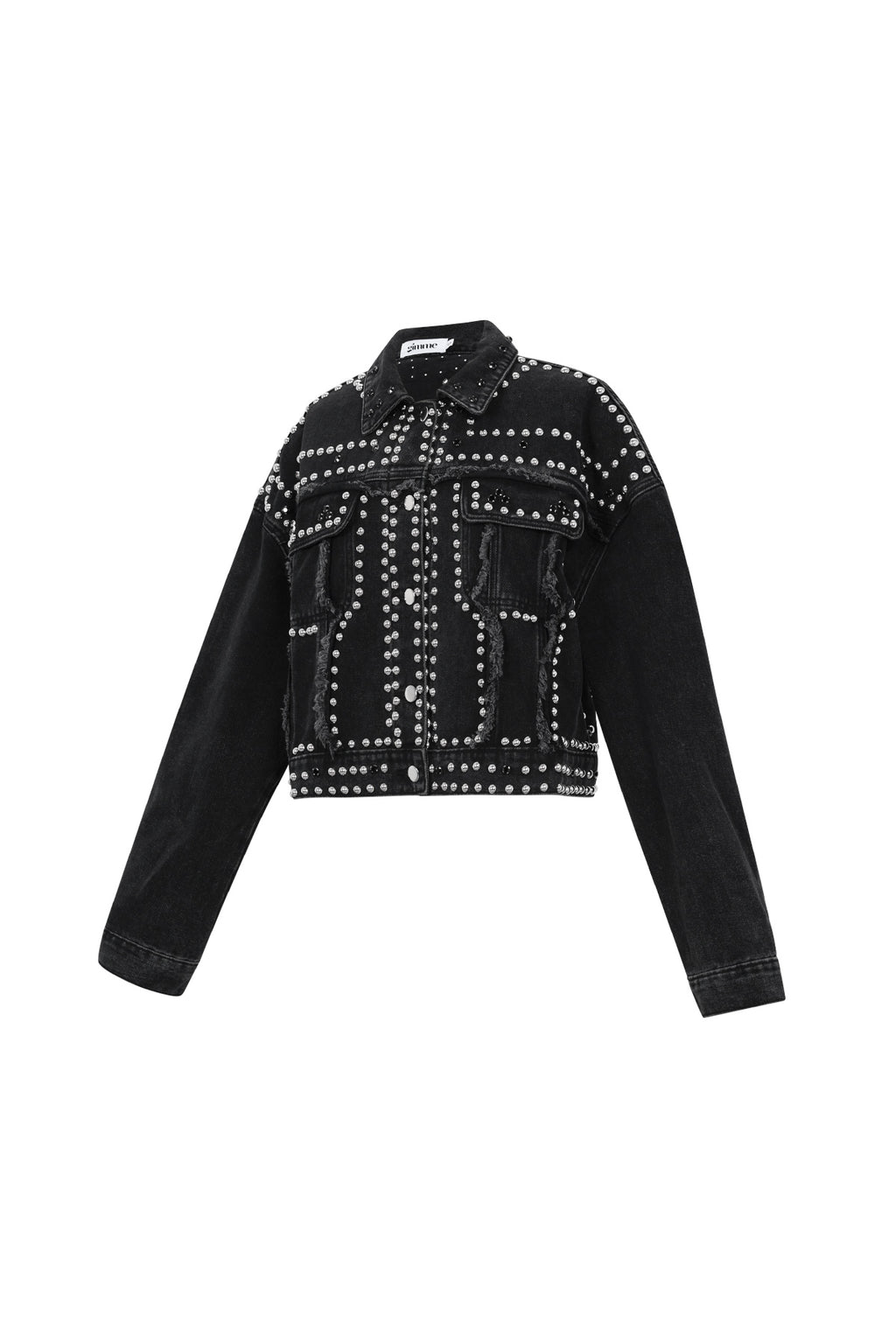 Cotone Tessuto Giacca di Jeans Donna Stile Street Colore Puro Design con Borchie