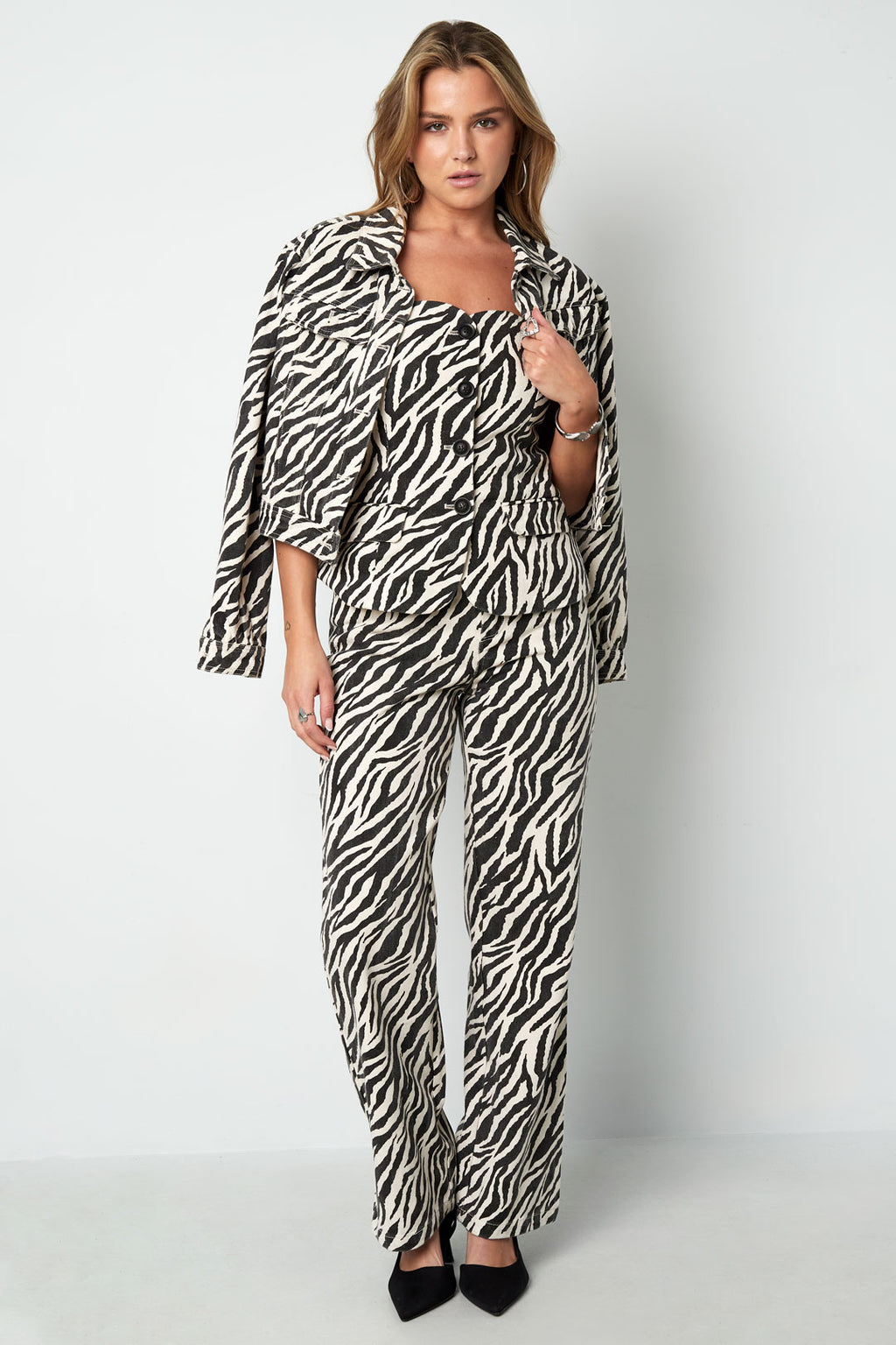 Tessuto Cotone Donna Pantaloni Dritti Casual Righe di Zebra